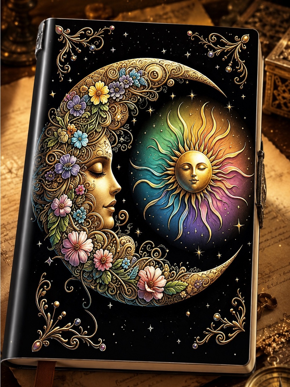 Moon & Sun Floral Journal Hardcover – Multicolor
